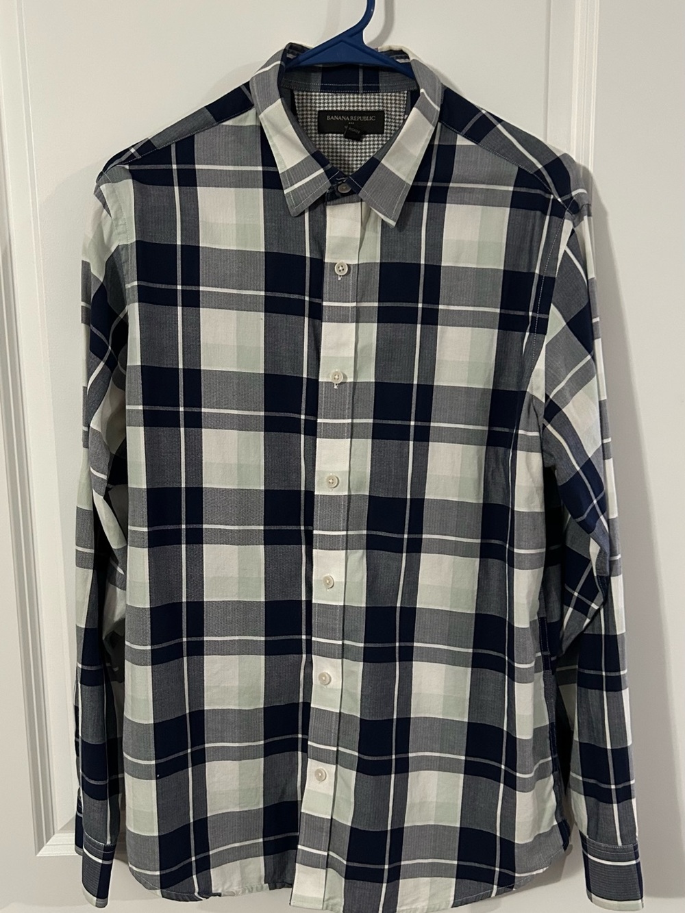 Banana Republic Navy and White Plaid Button-Down Shirt